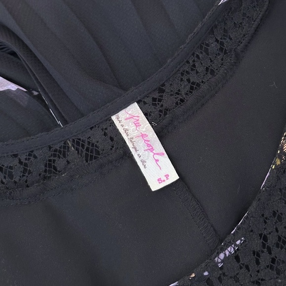 Free People Floral Pleated Dress Black Lace Trim - Picture 11 of 12